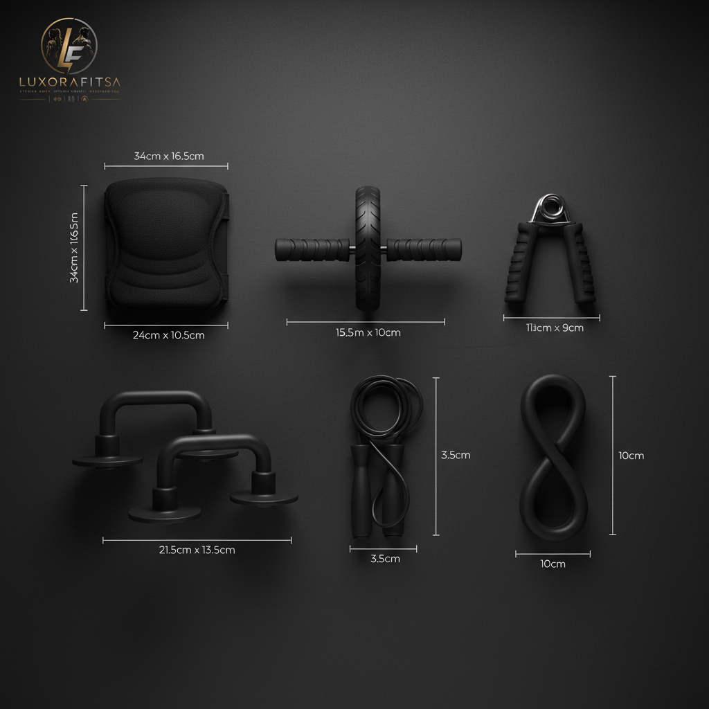 LuxoraFitSA™ Abdominal Roller Kit | Push Up Bar, Jump Rope & Grips – 7-Piece Set