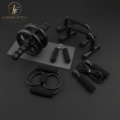 LuxoraFitSA™ Abdominal Roller Kit | Push Up Bar, Jump Rope & Grips – 7-Piece Set