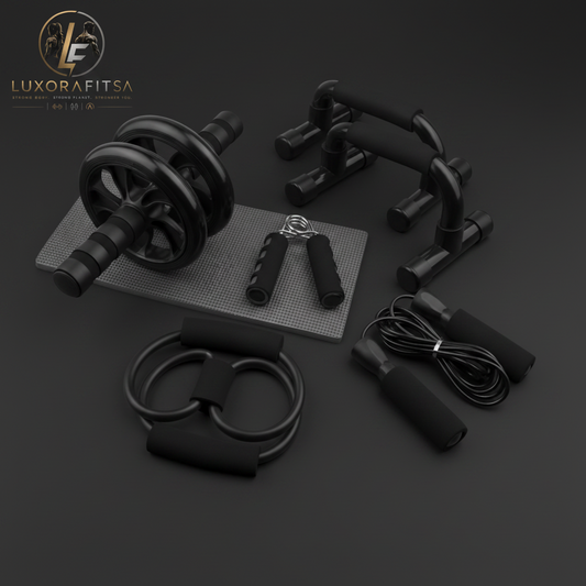 LuxoraFitSA™ Abdominal Roller Kit | Push Up Bar, Jump Rope & Grips – 7-Piece Set